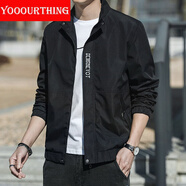 YOOOURTHING男士休閑夾克青年時(shí)尚休閑連帽外套男城市輕戶(hù)外春秋冬加絨夾克男 XZ1210-1938-立領(lǐng)黑色 2XL 【建議120-150斤】