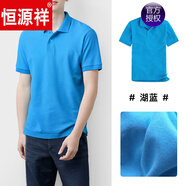 恒源祥純棉夏季保羅衫男短袖上衣翻領(lǐng)T恤全棉寬松帶領(lǐng)T商務(wù)休閑簡約純色 湖藍(lán)色 XL 男款