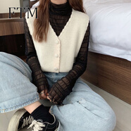 斐特瑪春秋款網(wǎng)紅v領(lǐng)針織馬甲女裝開(kāi)衫外搭小背心疊穿毛衣坎肩馬夾外套 米白 XL