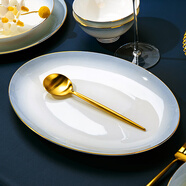 國玥景德鎮碗碟套裝輕奢骨瓷碗盤(pán)組合金邊陶瓷碗具菜盤(pán)家用單個(gè)餐具 漸變灰12英寸魚(yú)盤(pán)1個(gè)