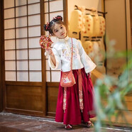 憶愛漢服女童春夏裝紅色中國風童裝女童連衣裙蛇年唐裝小女孩古裝襦裙 紅色（上衣加絨+裙） 130cm