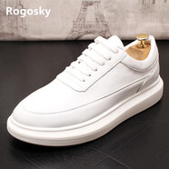Rogosky香港潮牌2023夏新品休閑男鞋簡(jiǎn)約拼色厚底板鞋青年增高網(wǎng)紅小白鞋 白色增高版 42（皮鞋碼）