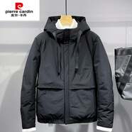 皮爾卡丹羽絨服男保暖連帽加厚冬裝男款冬季男裝男士夾克沖鋒衣外套潮 黑色 2XL (185) 體重160-175斤穿