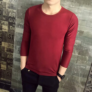 【買兩件免郵】男士長(zhǎng)袖t恤純色土夏天長(zhǎng)薄款秋衣上衣服外穿秋天夏季男學(xué)生血春秋 長(zhǎng)袖 圓領(lǐng) 酒紅 L碼105-125斤