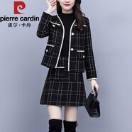 皮爾卡丹（pierre cardin）小香風(fēng)套裝2025年新款女秋冬裙子名媛氣質(zhì)時(shí)尚洋氣減齡時(shí)髦兩件套 黑色(兩件套) XL