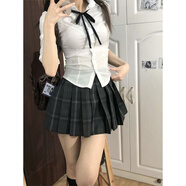 小野七天JK制服套裝百褶短裙女學(xué)院風(fēng)收腰短袖襯衫格裙套裝兩款蝴蝶結(jié)隨機 白色長袖+碳灰短裙【套裝】 M