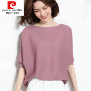皮爾卡丹（pierre cardin）針織冰絲短袖t恤女2025年新款春夏薄款蝙蝠袖針織衫女一字領(lǐng)上衣 粉紅色 M 90-110斤
