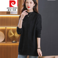 皮爾卡丹（pierre cardin）中長(cháng)款女羊毛衫春秋半高領(lǐng)打底包臀針織衫時(shí)尚內搭毛衣針織 黑色 L體重110-120斤穿
