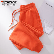 啄木鳥(niǎo)高檔純棉運動(dòng)褲女2025年春秋冬新款韓版寬松小個(gè)子衛褲休閑小腳褲 橙色 XL 加絨厚款 優(yōu)質(zhì)絨