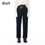 DZZIT【爆款補單】地素春秋闊腿褲子ins高街潮流設(shè)計高腰直筒牛仔褲女 深藍(lán) 25