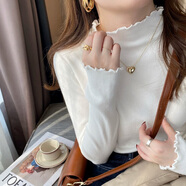 柯蘭娜洋氣內(nèi)搭打底衫女春秋新款木耳邊半高領(lǐng)毛衣針織衫上衣 白色長袖 均碼 【適合80-145斤】