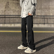 真維斯（Jeanswest）牛仔褲男2025春秋新款修身黑色vibe美式高街褲子復古微喇叭長(cháng)褲子 740黑色 微喇型 M