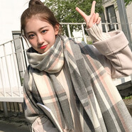 安之尚 格子圍巾女秋冬季韓版百搭披肩ins男學(xué)生可愛(ài)少女士日系毛線(xiàn)圍脖 1#灰色格子加厚