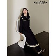 闊色（kuose）黑色小香風(fēng)針織長(cháng)袖連衣裙女秋冬季穿搭新款毛衣裙長(cháng)裙子 黑色8001 L