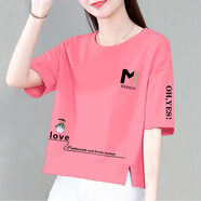 珞達達純棉短袖衛衣女新款韓版寬松短袖t恤短款上衣顯瘦百搭T恤衫 粉色（LOVE) XL 建議115-130斤
