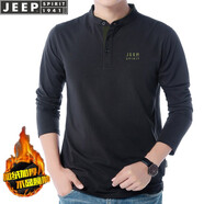 吉普（JEEP）長袖t恤男加絨加厚2023年秋冬季寬松大碼純色立領棉T桖衛(wèi)衣男 黑色加絨 L(建議136-150斤)