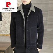皮爾卡丹高檔品牌男裝 毛呢外套男短款秋冬季加棉加厚款呢子夾克男士韓版休閑上衣修身冬針織 7022黑色 秋冬 厚款 XL 120-135斤
