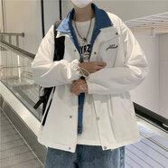 暢登 假兩件日系外套男ins潮高級感秋季韓風(fēng)chic情侶美式夾克oversize 白色 L