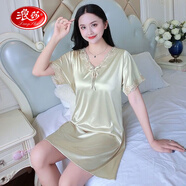 浪莎時尚睡裙女夏冰絲家居服連衣裙薄款短袖大碼絲質(zhì)睡衣女夏天睡裙 0818#香檳裙[優(yōu)質(zhì)面料] 2XL [140~160斤]