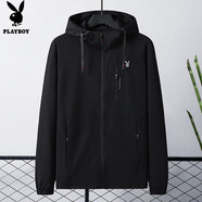 花花公子（PLAYBOY）衛(wèi)衣男士開衫春秋季新款修身上衣連帽外套商務(wù)休閑拉鏈衛(wèi)衣男外套 黑色 2XL
