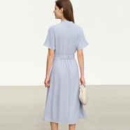 AMII女裝2025夏季新款純色優(yōu)雅V領(lǐng)連肩短袖橡筋腰中長(zhǎng)梭織連 寧靜藍(lán) S 155/80A