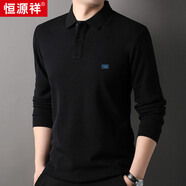 恒源祥100%純棉長(cháng)袖T恤男士翻領(lǐng)Polo休閑百搭上衣HJ155 黑色 180/96A 