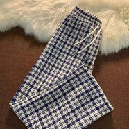 秋冬毛呢褲子女寬松直筒格子褲韓版學(xué)生百搭顯瘦闊腿褲原宿風(fēng)長(cháng)褲 藍色格 秋冬加厚(580克) L 建議115-130斤