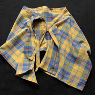 IFSONG格子裙不規則半身裙擺一片式屁簾女疊穿遮屁襯衫下擺裙系腰外搭男 黃藍大格