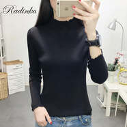 Radinka2025秋冬新款半高領(lǐng)毛衣女學(xué)生套頭針織打底衫長袖修身毛線衣 黑色 S 【建議100斤以下】
