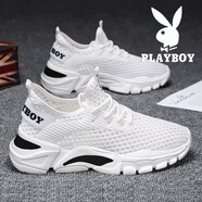 花花公子（PLAYBOY）男鞋秋季新款透氣軟底網(wǎng)面鞋子男時尚休閑運動鞋百搭飛織板鞋男 PL220235白色 41
