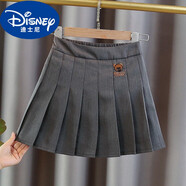 迪士尼（Disney）女童百褶裙半身裙秋冬呢子2024春秋新款洋氣格子中大童兒童短 灰色西裝面料小熊短裙 150cm