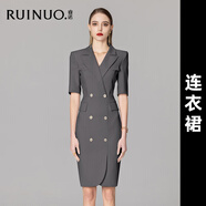 睿諾（RUINUO）高級感西裝連衣裙女時(shí)尚英倫風(fēng)氣質(zhì)修身裙氣質(zhì)包臀裙職業(yè)正裝通勤 灰色連衣裙 S