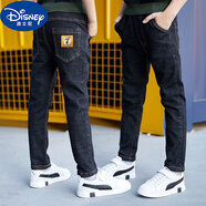 迪士尼（Disney）童裝男童彈力牛仔褲春秋新款2024小中大童韓版修身小腳褲兒童長褲 金7單褲 黑色 145 參考身高140-145