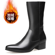 邁爾司騰（Mleisyton）男士長靴子馬靴男高筒靴冬季加絨保暖皮靴韓版潮流真皮尖頭高跟靴拉鏈靴子男 56002-2H加絨內(nèi)里 37