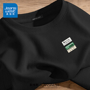 真維斯（Jeanswest）t恤男2025新款秋季休閑簡約風(fēng)通勤百搭體恤華夫格重磅內(nèi)搭長袖男 黑色(種草胸標(biāo)) 4XL (體重205-230斤)