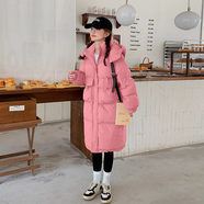 斐莉玥反季白鴨絨外套女收腰長(zhǎng)款韓版寬松百搭顯瘦加厚冬裝半?？塾鸾q服 粉色 S