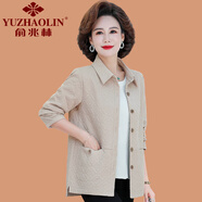 俞兆林（YUZHAOLIN）媽媽春秋季薄款襯衣外套時(shí)尚大碼中老年女裝休閑夾克開(kāi)衫短款上衣 杏色 XL (參考90-105斤)
