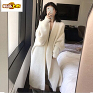 初徑2025新款很仙的仿水貂絨毛衣外套女中長款寬松慵懶風過膝針織開衫 白色 M 90-100斤