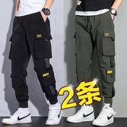 策息褲子男夏季薄款工裝褲男多口袋寬松學(xué)生休閑褲男束腳運(yùn)動男褲 K411黑色+K411軍綠 4XL -建議160-180斤左右