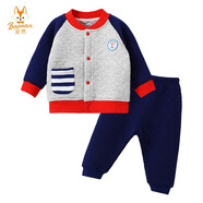 寶然嬰兒衣服秋裝夾棉保暖寶寶套裝春秋男女童洋氣潮運(yùn)動(dòng)春秋裝2982 寶藍(lán)色 90cm