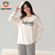 PAUL FRANK大嘴猴秋季睡衣女士長(cháng)袖長(cháng)褲大碼可外穿家居服卡通印花居家服套裝
