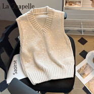 拉夏貝爾（La Chapelle）歐貨輕奢亮片毛衣馬甲背心女2024春季重工時尚無袖針織衫上衣 純100自動發(fā)熱杏色馬甲【1%的人選擇普通版】 純100自動發(fā)熱S(建議75-95斤)