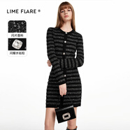 LIME FLARE萊茵福萊爾條紋亮片復古針織修身連衣裙2024秋冬新款設計感A字裙 黑色 S