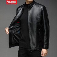 恒源祥皮衣男春秋新款加絨加厚PU皮夾克男立領(lǐng)中年男士爸爸裝外套男 HP21358204黑色薄款 185