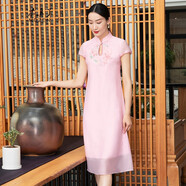 木真了女裝 連衣裙女中長(cháng)款新款牡丹花刺繡水滴領(lǐng)女裙 304 19色 XS