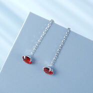 銀奧（yinao）925純銀耳線(xiàn)女2025年新款潮氣質(zhì)耳飾耳環(huán)簡(jiǎn)約耳釘小巧耳墜情人節 多彩耳線(xiàn)-紅色【鉆直徑約5mm】