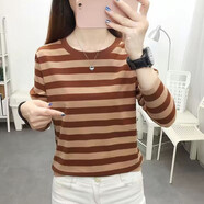 尚濤長(cháng)袖T恤女2025春秋裝韓版寬松休閑百搭上衣純色外穿女裝打底衫 833焦糖色 3XL 建議135-150斤