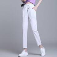 魔之韻冰絲薄款春夏季休閑褲女士高腰寬松九分運動(dòng)哈倫褲子速干1887 1890白色(九分褲) M 【95-110斤左右】