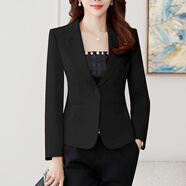 昂柏小西裝女短款長(cháng)袖氣質(zhì)休閑通勤春秋季外套百搭職業(yè)裝正裝西服上衣 9962黑色西服 M