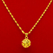 越南沙金項鏈女24k純金色正品仿真鎖骨鏈999久不掉色鍍金吊墜首飾 水波鏈+圈圈（送戒指耳釘）